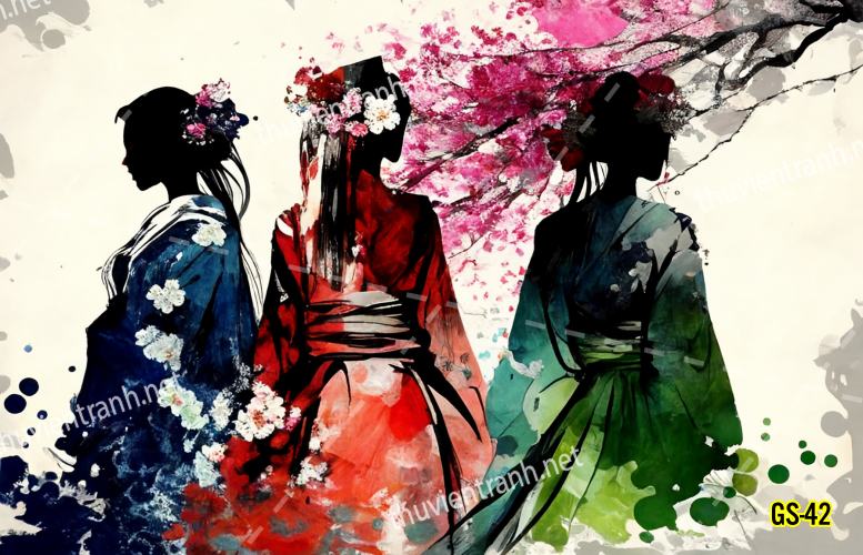 Tranh dán tường hoa cô gái Geisha Nhật Bản-GS-42 - Tranh tường chất lượng cao
